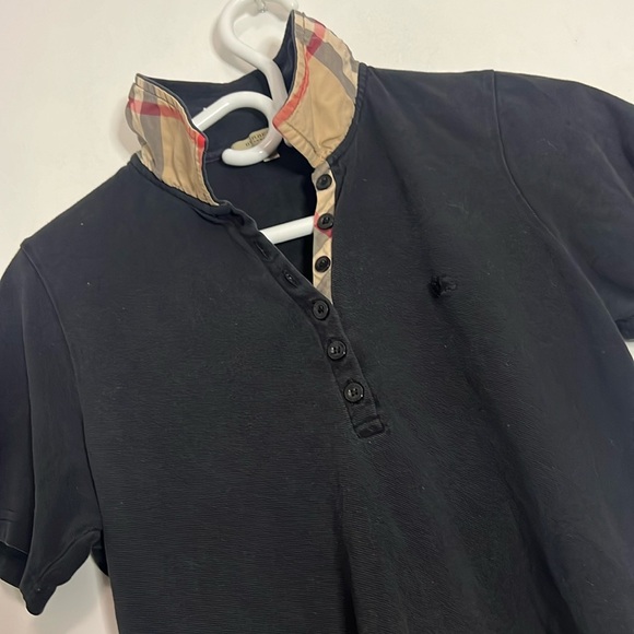 BURBERRY Polo Button Up Size Large Women's Black Nova Check Preppy - Picture 5 of 8